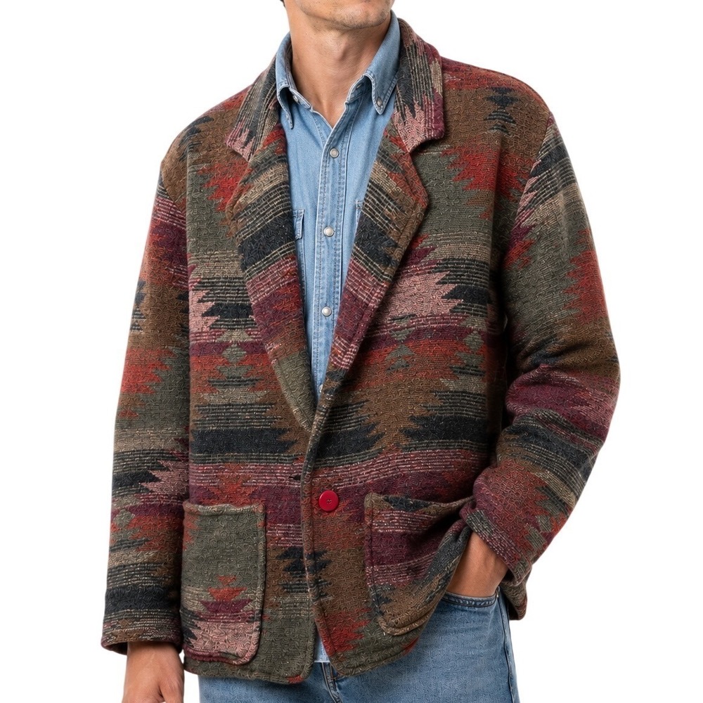 Foxrun Vintage 90s Southwestern Tapestry Blazer Jacket Mens L Geometric Aztec